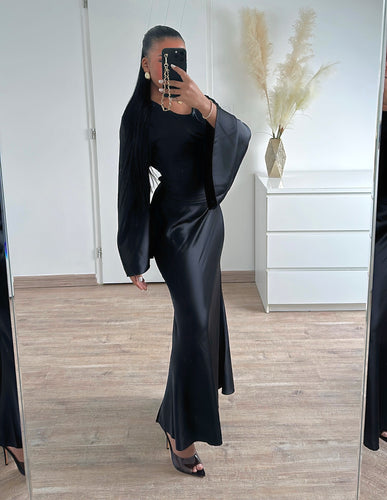 Robe longue ample ajustable au dos  [ noir ]