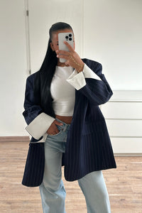 Blazer oversize à rayure [ bleu ]