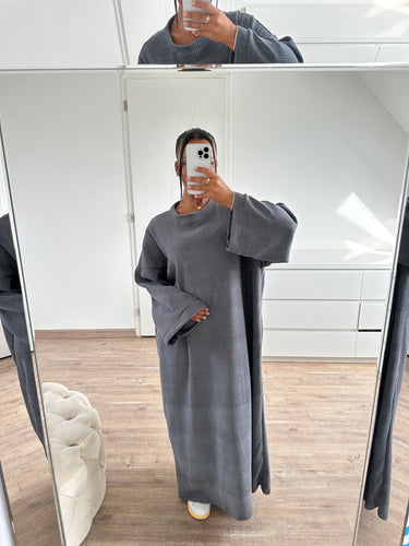 Robe velours longue [ gris ]