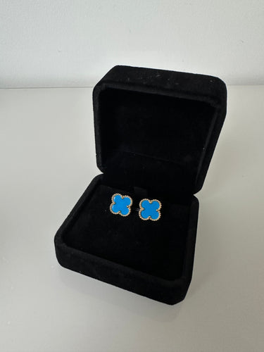 Boucle d’oreille trèfle [ bleu turquoise ]