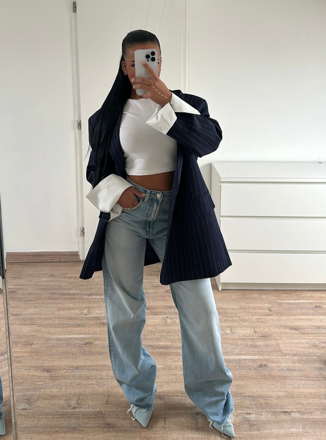 Blazer oversize à rayure [ bleu ]